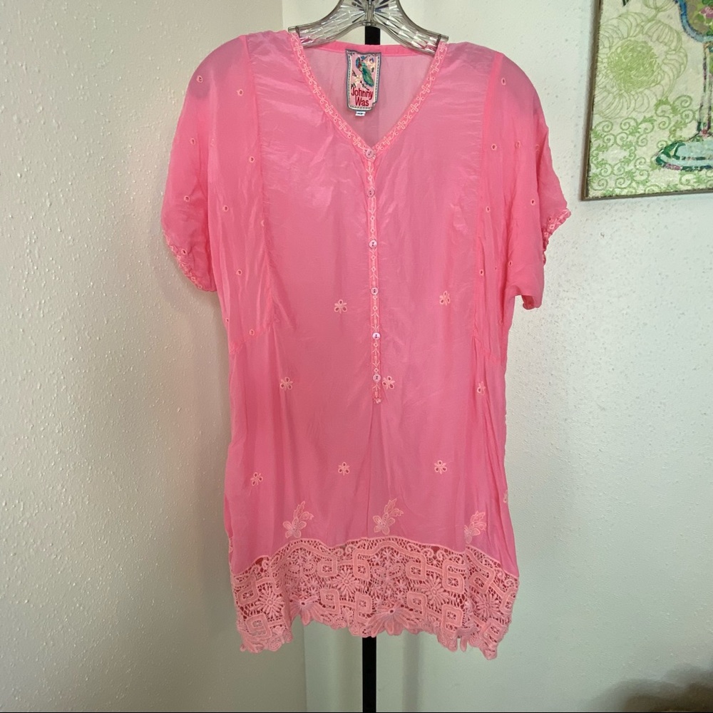 Johnny Was eyelet tunic pink XS